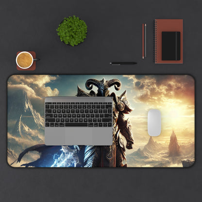 warrior on a mountain cliff desk mat