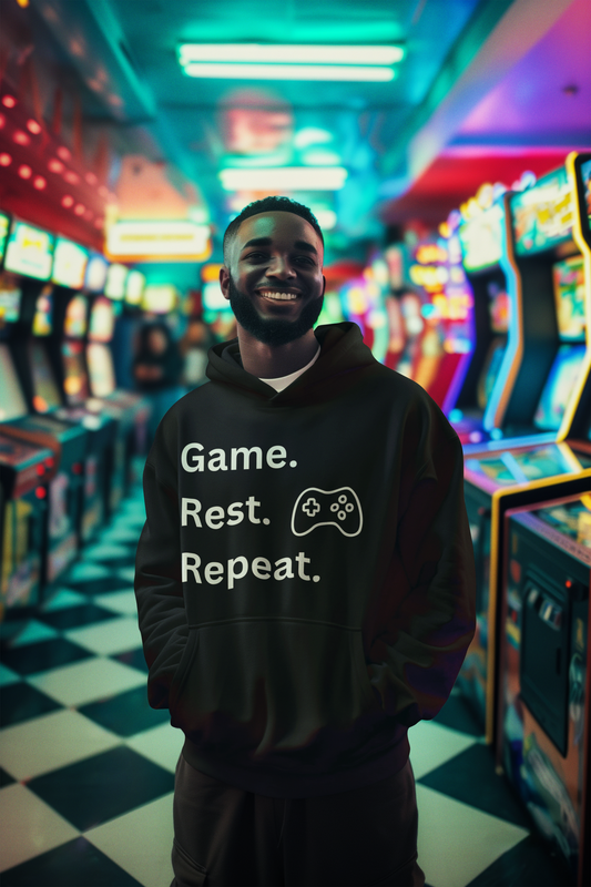 Gamer Sweatshirt - Game Rest Repeat Hoodie for Gaming Enthusiasts - Arctic Threadworks