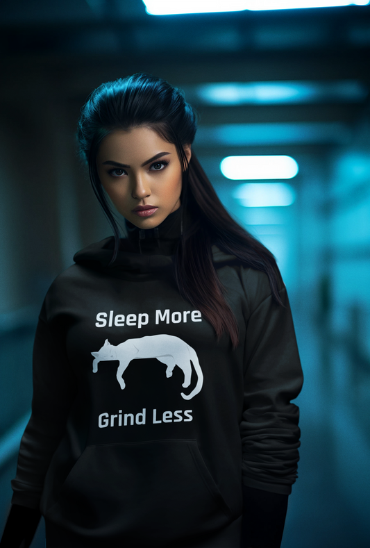 Sleep More Grind Less Hooded Sweatshirt - Cozy Unisex Hoodie for Cat Lovers - Arctic Threadworks