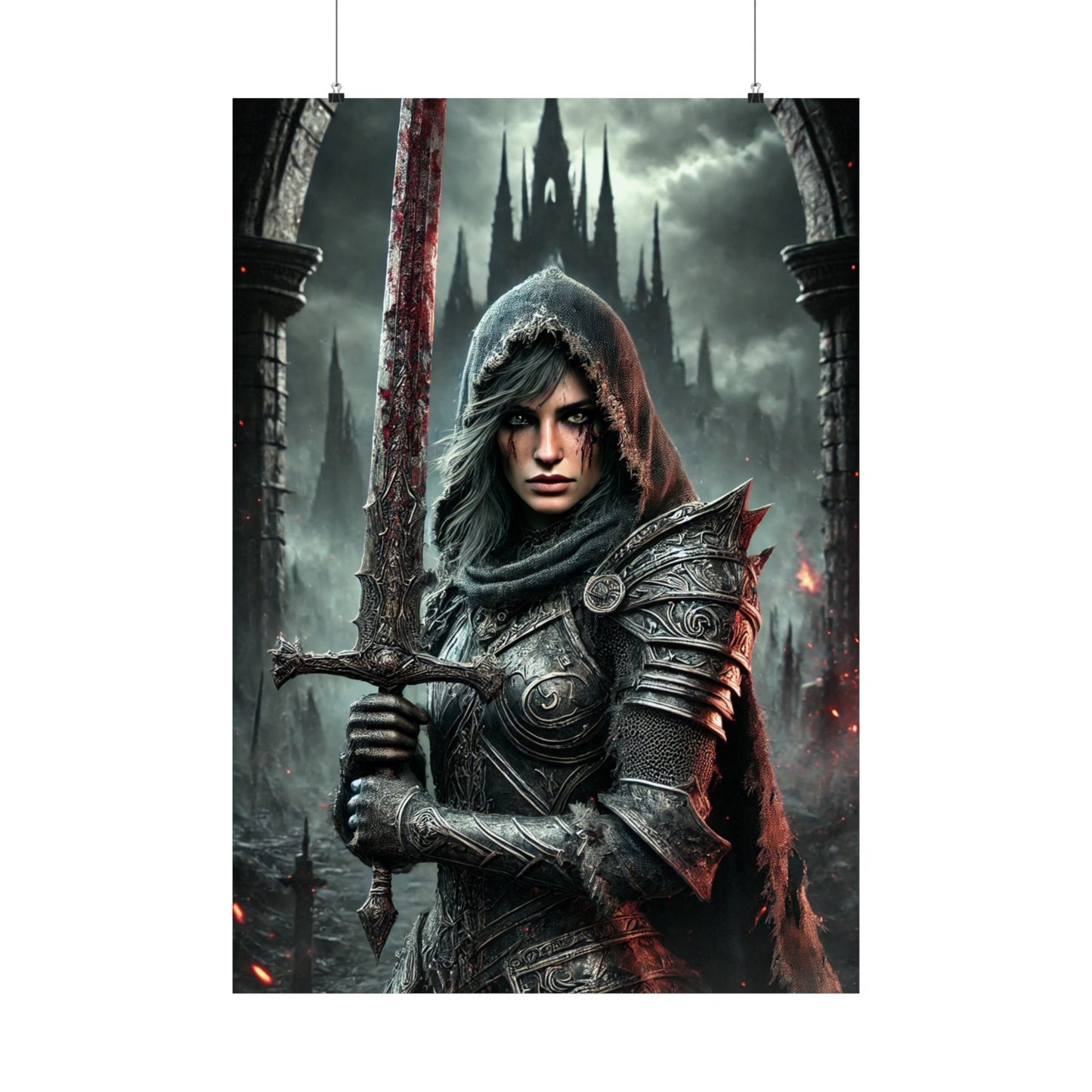 Warrior Vertical Poster - Gothic Fantasy Art for Home Decor - Arctic Threadworks