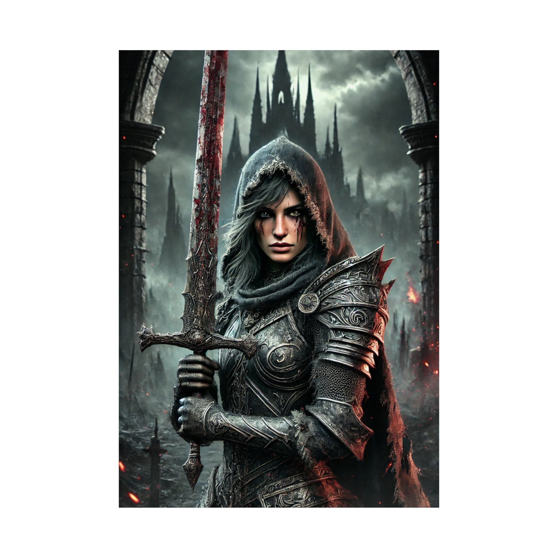 Warrior Vertical Poster - Gothic Fantasy Art for Home Decor - Arctic Threadworks